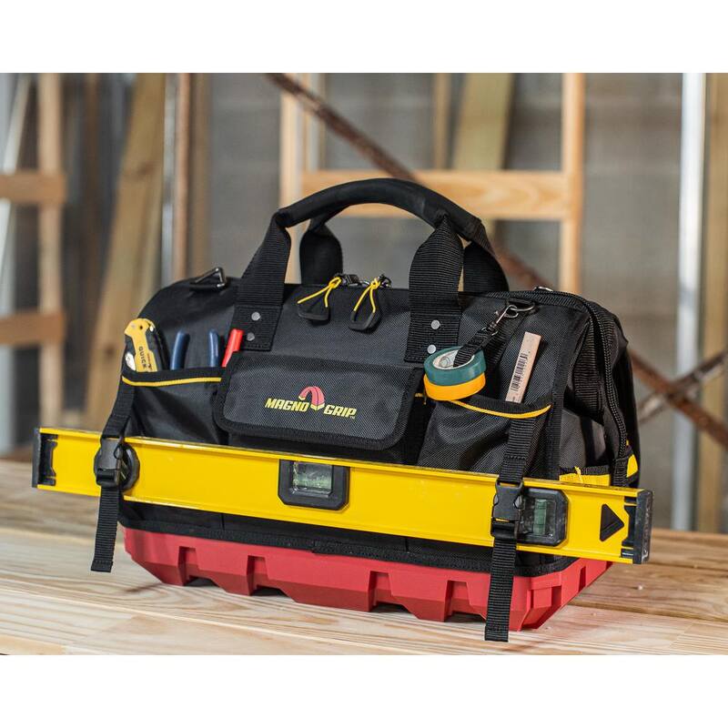 MagnoGrip RED Base Series 18 in. 22-Pocket Large Mouth Tool Bag, 8 Loops, Comfort Grip Handles, Adjustable Padded Shoulder Strap - 526-323