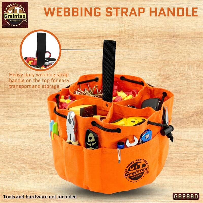 Graintex 10 in. 6-Pocket Grab Tool Bag with Drawstring Closure in Orange Canvas - GB2890