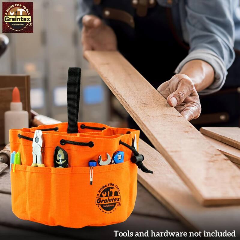 Graintex 10 in. 6-Pocket Grab Tool Bag with Drawstring Closure in Orange Canvas - GB2890