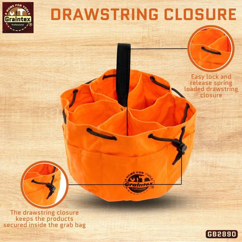 Graintex 10 in. 6-Pocket Grab Tool Bag with Drawstring Closure in Orange Canvas - GB2890
