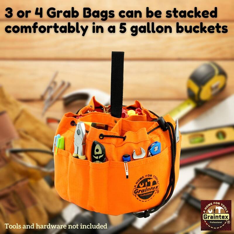 Graintex 10 in. 6-Pocket Grab Tool Bag with Drawstring Closure in Orange Canvas - GB2890