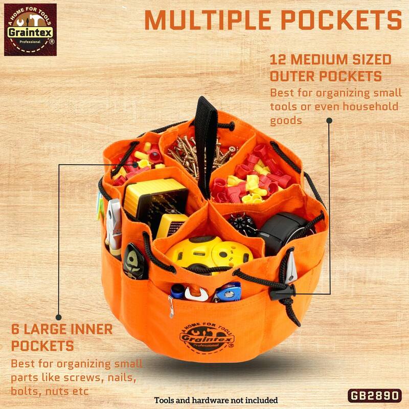 Graintex 10 in. 6-Pocket Grab Tool Bag with Drawstring Closure in Orange Canvas - GB2890