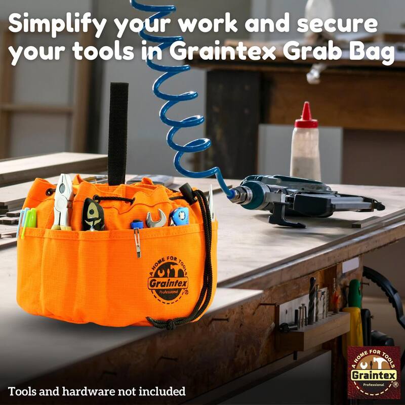 Graintex 10 in. 6-Pocket Grab Tool Bag with Drawstring Closure in Orange Canvas - GB2890