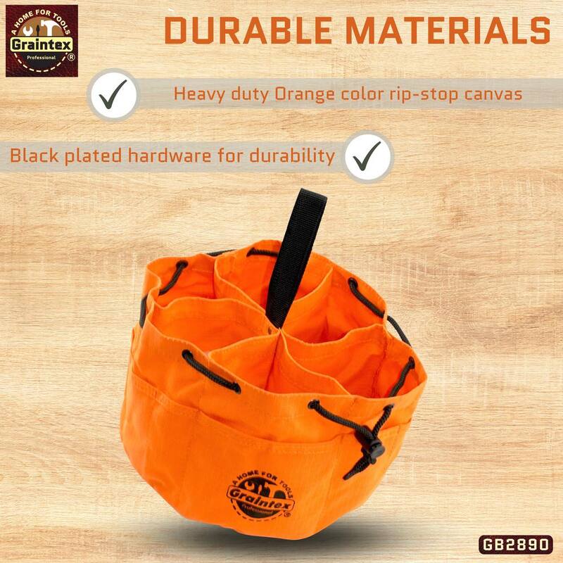 Graintex 10 in. 6-Pocket Grab Tool Bag with Drawstring Closure in Orange Canvas - GB2890