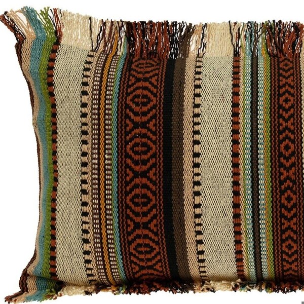 Homeroots 24 x 14 x 5 in. Bohemian Brown Fringe Throw Pillow - 383093