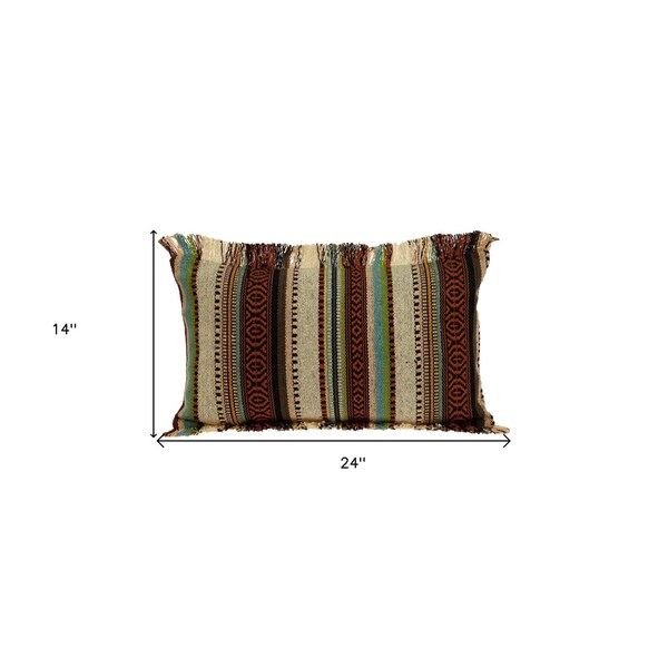 Homeroots 24 x 14 x 5 in. Bohemian Brown Fringe Throw Pillow - 383093