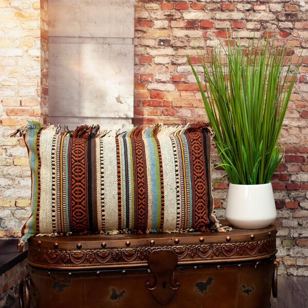 Homeroots 24 x 14 x 5 in. Bohemian Brown Fringe Throw Pillow - 383093