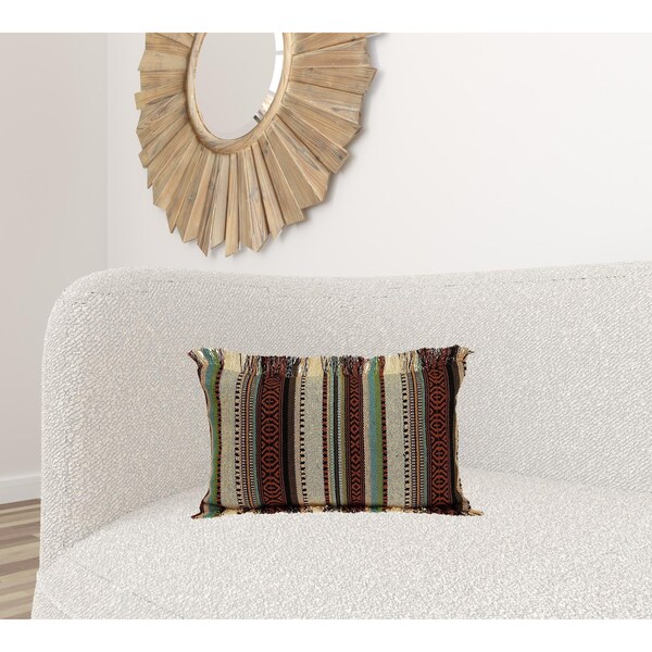 Homeroots 24 x 14 x 5 in. Bohemian Brown Fringe Throw Pillow - 383093