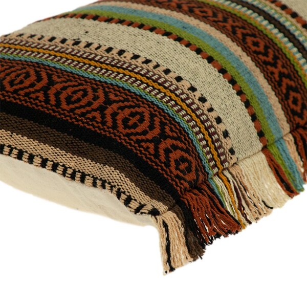 Homeroots 24 x 14 x 5 in. Bohemian Brown Fringe Throw Pillow - 383093