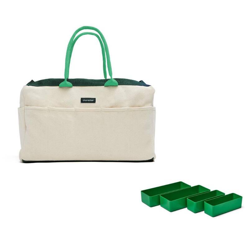 Character 14 in. 9 Pocket Green Canvas Tool Bag with 4 Green Storage Organizers - K-CHA-STG-BAG-GR-ORG