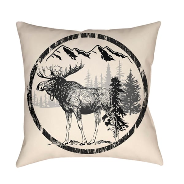 Artistic Weavers Lodge Cabin Moose Poly Filled Pillow - Black & Beige - 18 x 18 in. - LGCB2026-1818