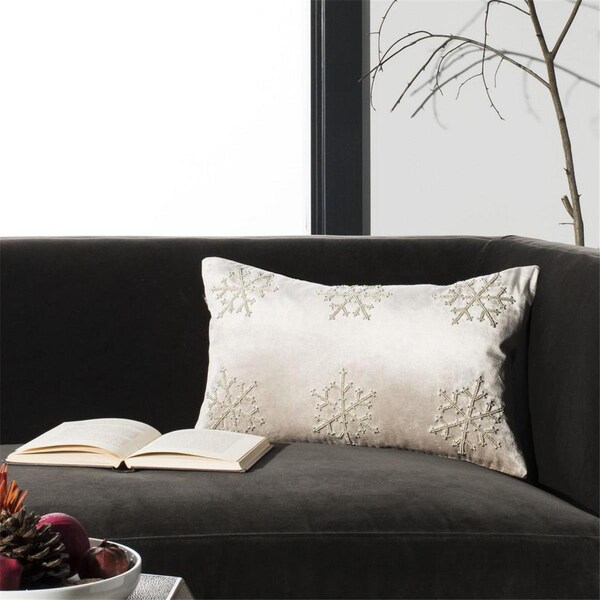 Safavieh 12 x 20 in. Sydnee Snowflake Pillow Beige & Silver - PLS885A-1220