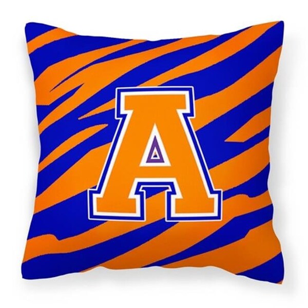 Carolines Treasures Carolines Treasures CJ1023-APW1414 Letter A Monogram - Orange Blue Tiger Stripe Fabric Decorative Pillow; 14 x 3 x 14 in. - CJ1023-APW1414