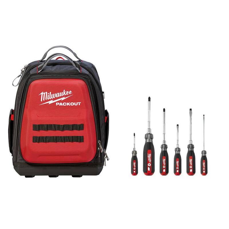 Milwaukee PACKOUT 15 in. Backpack with 6-Pack Cushion Grip Screwdriver Set - 48-22-8301-48-22-2886