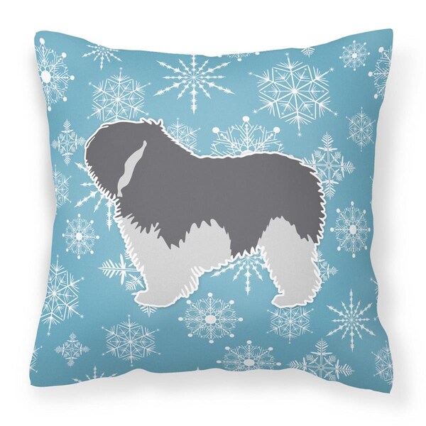 Jensendistributionservices Winter Snowflake Polish Lowland Sheepdog Dog Fabric Decorative Pillow - MI2550079