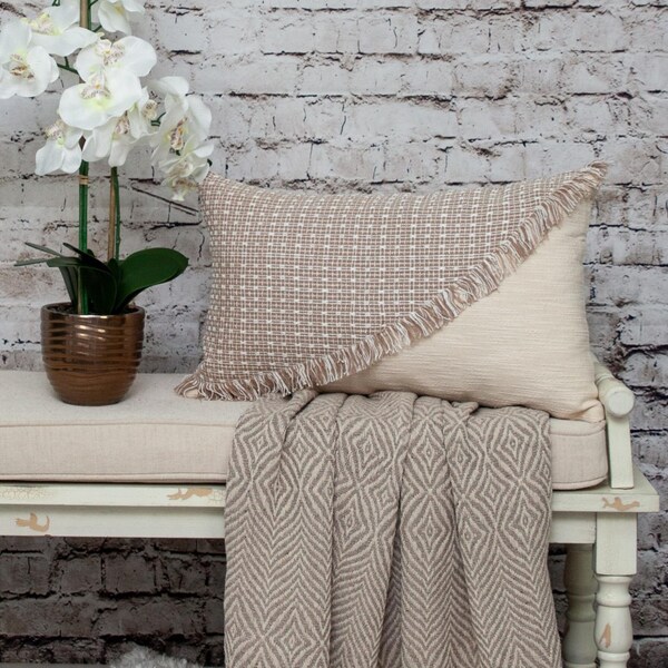 Homeroots 24 x 14 x 5 in. Sandy Beige Textured Throw Pillow - 383127