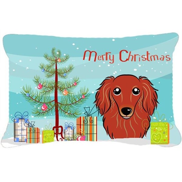 Carolines Treasures Carolines Treasures BB1586PW1216 Christmas Tree & Longhair Red Dachshund Fabric Decorative Pillow - BB1586PW1216