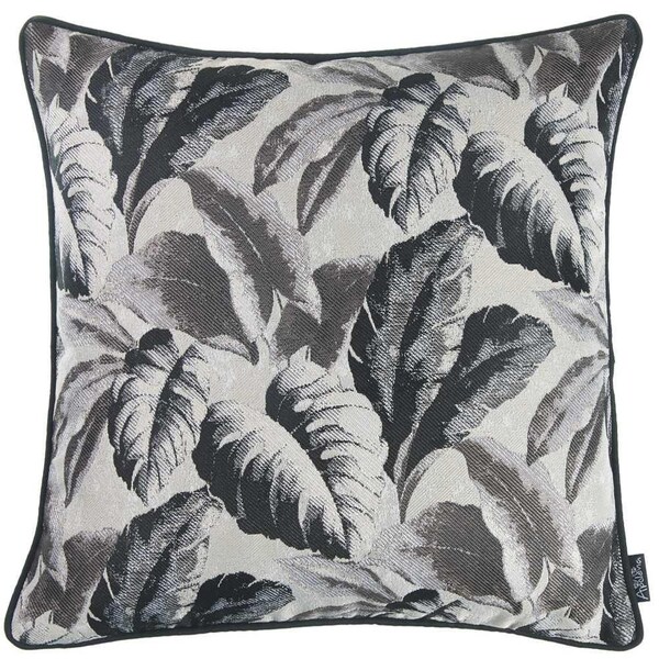 Homeroots Gray Jacquard Tropical Leaf Decorative Throw Pillow Cover 17 x 17 in. - 355308