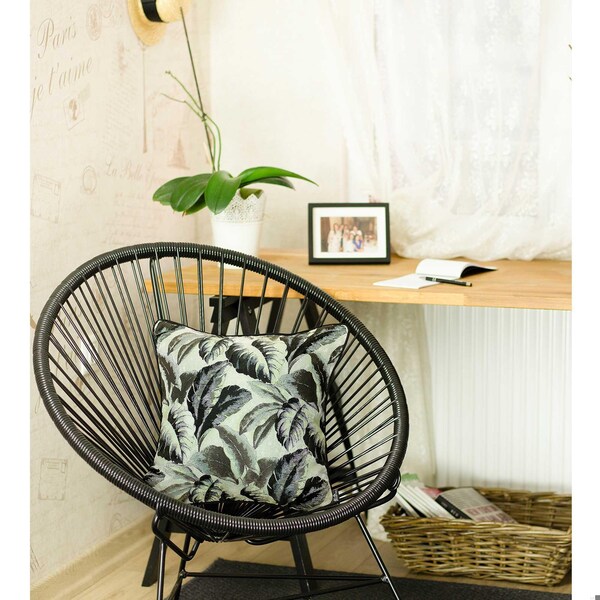 Homeroots Gray Jacquard Tropical Leaf Decorative Throw Pillow Cover 17 x 17 in. - 355308