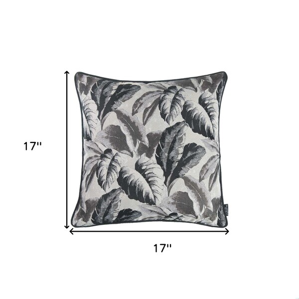Homeroots Gray Jacquard Tropical Leaf Decorative Throw Pillow Cover 17 x 17 in. - 355308
