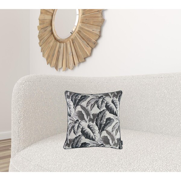 Homeroots Gray Jacquard Tropical Leaf Decorative Throw Pillow Cover 17 x 17 in. - 355308