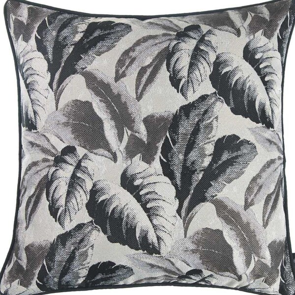 Homeroots Gray Jacquard Tropical Leaf Decorative Throw Pillow Cover 17 x 17 in. - 355308