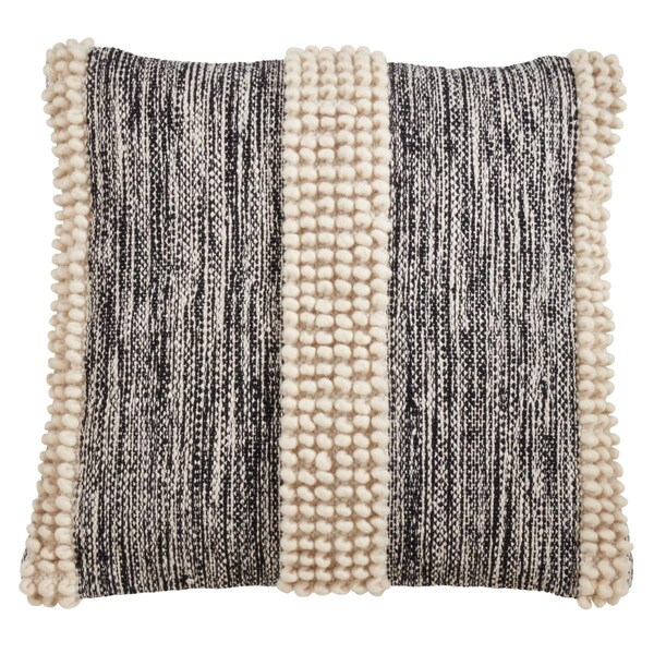Rlm Distribution 22 in. Pom Pom Stripe Square Down Filled Pillow Black - HO3762396