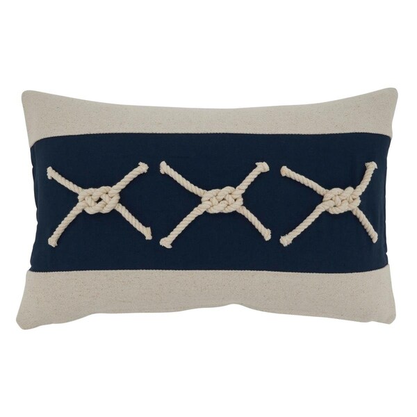 Rlm Distribution SARO  12 x 20 in. Oblong Natural Rope Knots Applique Throw Pillow with Down Filling - HO2658301