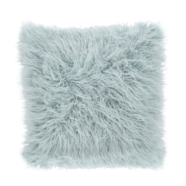 Rlm Distribution SARO  18 in. Square Mongolian Faux Fur Throw Pillow - Ice Blue - HO3198299