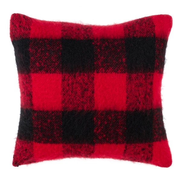 Rlm Distribution SARO  Faux Mohair Plaid Design Down Filled Accent Throw Pillow  Red - HO3206315