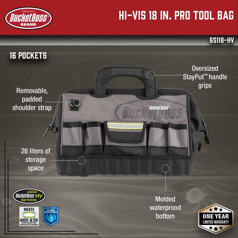 BUCKET BOSS 18 in. High Visibility Professional Tool Bag - 65118-HV