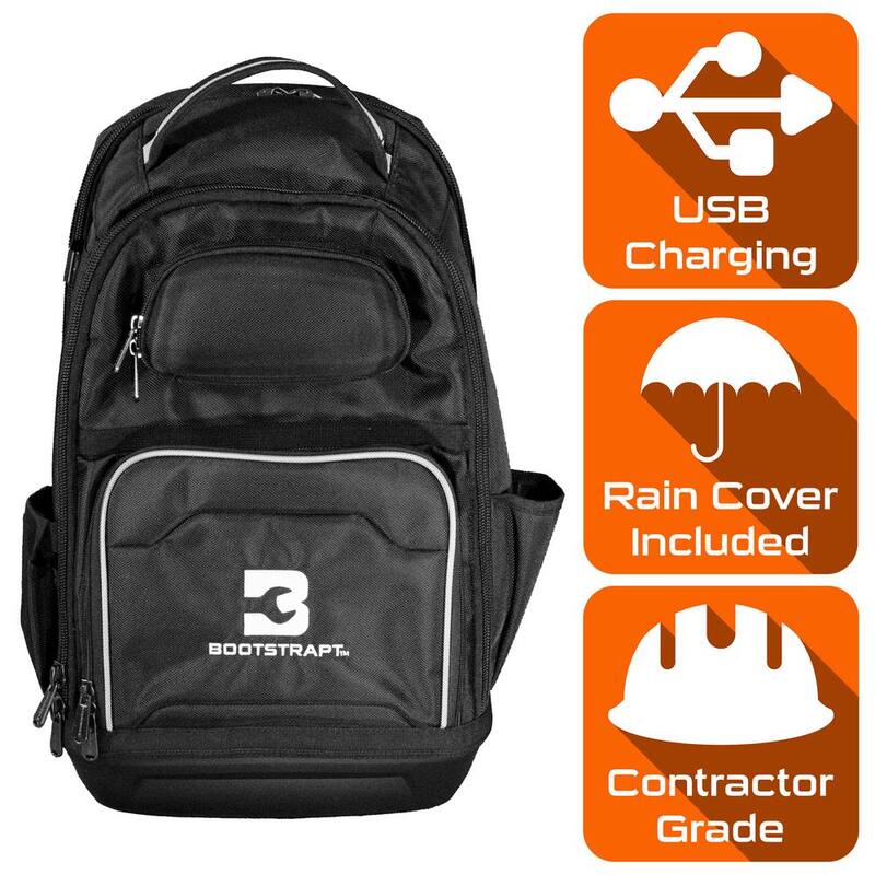 BOOTSTRAPT 15 in. Contractor's Backpack with Integrated Power Bank Compartment and Waterproof Rain Cover - 006-550