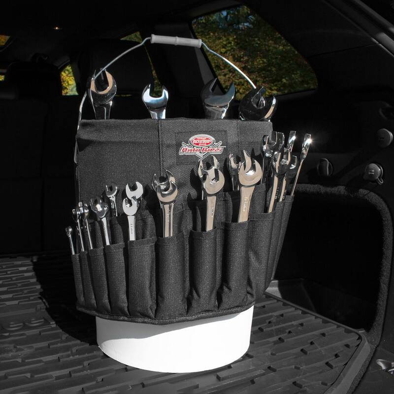 BUCKET BOSS Wrench Boss 5 Gal. Bucket Tool Organizer with 44 Pockets for Wrench Sets and Open Center Bulk Storage in Black - AB30020