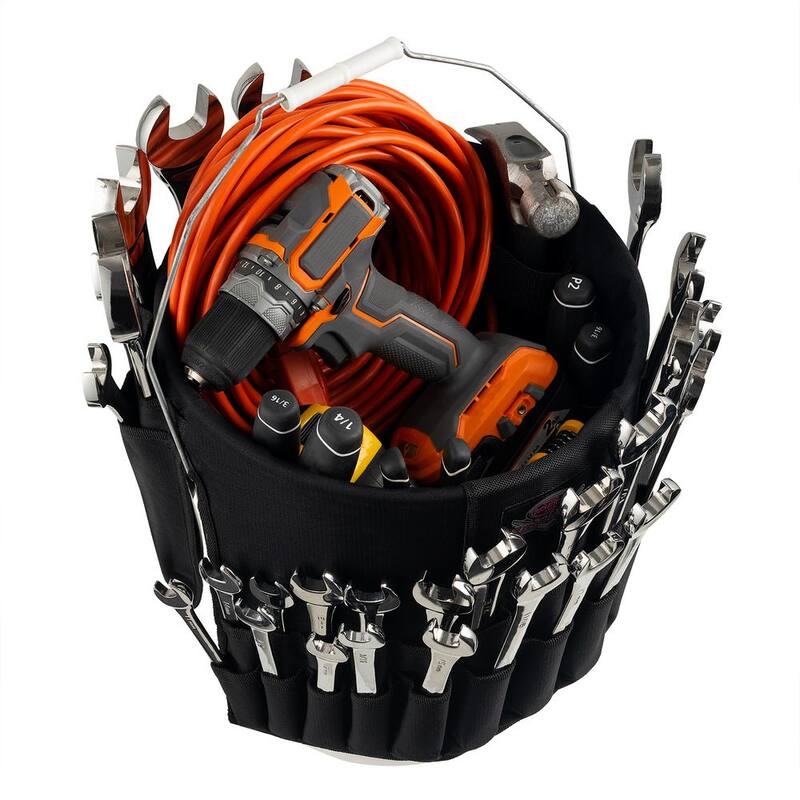BUCKET BOSS Wrench Boss 5 Gal. Bucket Tool Organizer with 44 Pockets for Wrench Sets and Open Center Bulk Storage in Black - AB30020