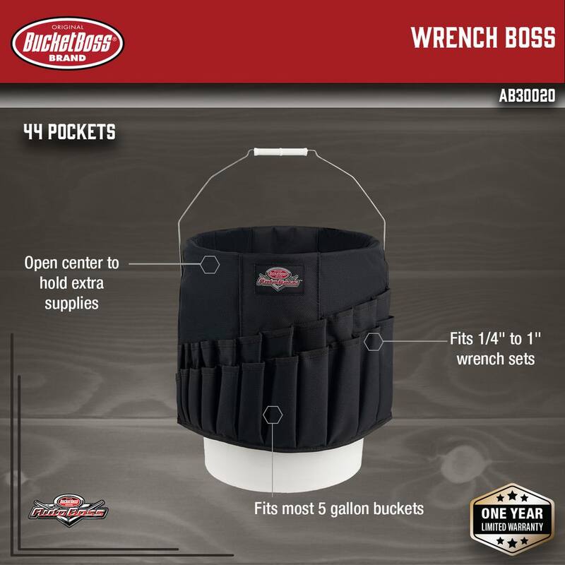 BUCKET BOSS Wrench Boss 5 Gal. Bucket Tool Organizer with 44 Pockets for Wrench Sets and Open Center Bulk Storage in Black - AB30020
