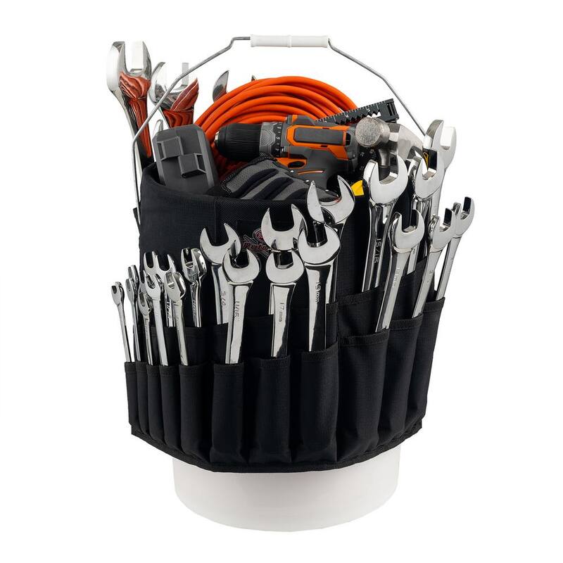 BUCKET BOSS Wrench Boss 5 Gal. Bucket Tool Organizer with 44 Pockets for Wrench Sets and Open Center Bulk Storage in Black - AB30020