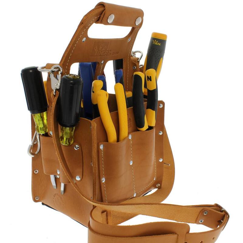 IDEAL Tuff-Tote 8 in. W 10-Pocket Premium Leather Tool Bag with Strap - 35-969
