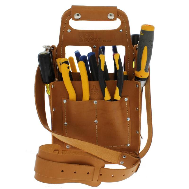 IDEAL Tuff-Tote 8 in. W 10-Pocket Premium Leather Tool Bag with Strap - 35-969