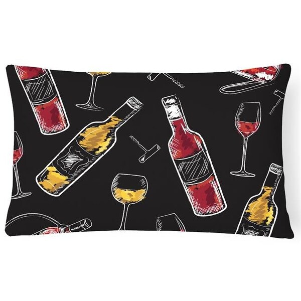 Carolines Treasures Carolines Treasures BB5197PW1216 Red & White Wine on Black Canvas Fabric Decorative Pillow - BB5197PW1216