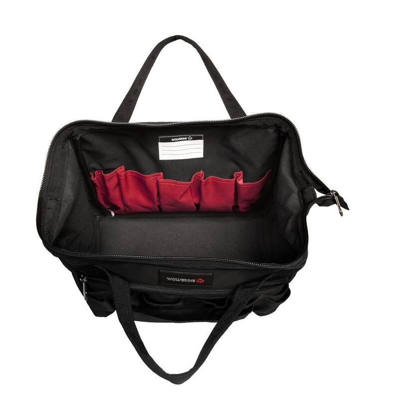 Wolverine 15 in. 29 Pocket Black Industrial Grade Nailhead Nylon Tool Bag with Shoulder Strap - WVB1000001