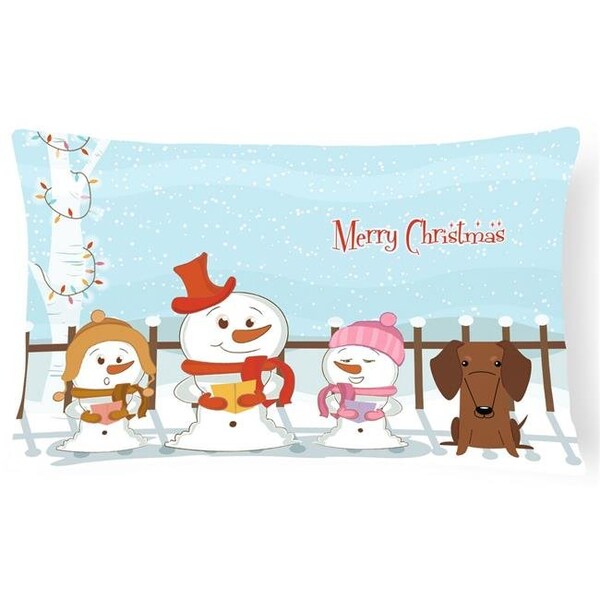 Carolines Treasures Carolines Treasures BB2461PW1216 Merry Christmas Carolers Dachshund Red & Brown Canvas Fabric Decorative Pillow - BB2461PW1216