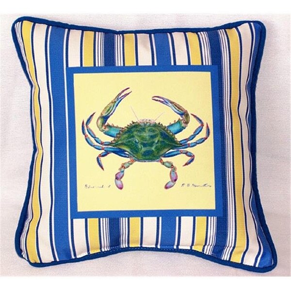 Betsy Drake Betsy Drake SN005 Stripe Blue Crab Small Outdoor-Indoor Pillow 12"x12" - SN005