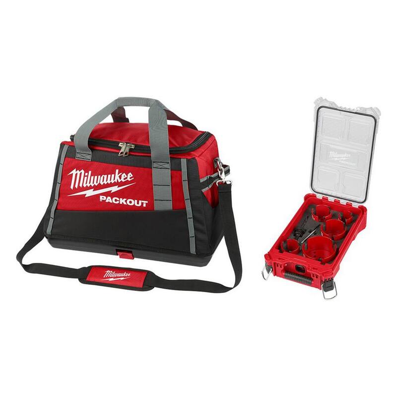 Milwaukee 20 in. PACKOUT Tool Bag with BIG HAWG Carbide Hole Saw Kit with PACKOUT Case (9-Piece) - 48-22-8322-49-56-9295