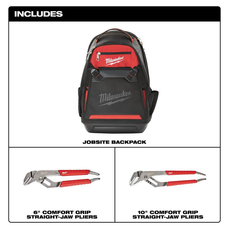 Milwaukee 6 in. and 10 in. Jobsite Backpack with Straight-Jaw Pliers Set (2-Piece) - 48-22-8200-48-22-6330