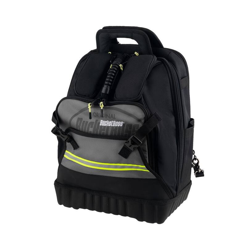 BUCKET BOSS 14 in. Heavy Duty High Visibility Protech 32-Pocket Tool Bag Backpack - 65180-HV