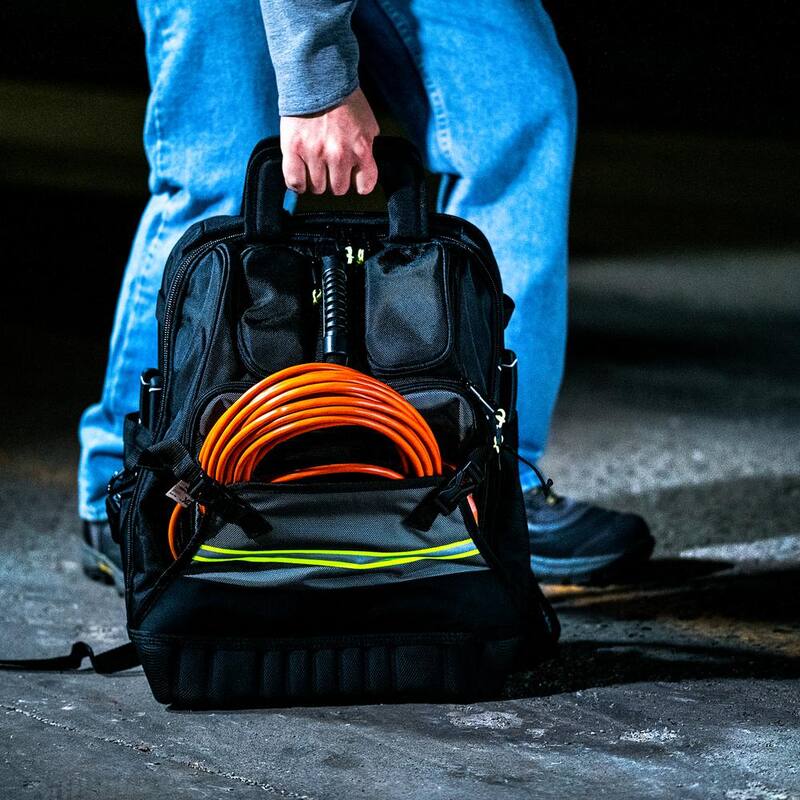 BUCKET BOSS 14 in. Heavy Duty High Visibility Protech 32-Pocket Tool Bag Backpack - 65180-HV