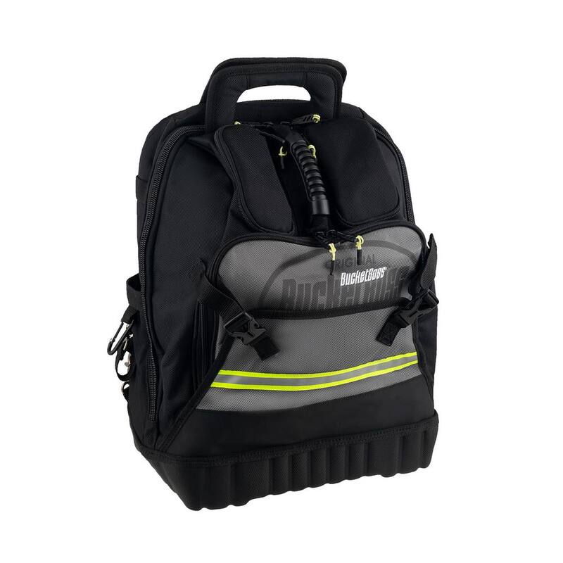 BUCKET BOSS 14 in. Heavy Duty High Visibility Protech 32-Pocket Tool Bag Backpack - 65180-HV