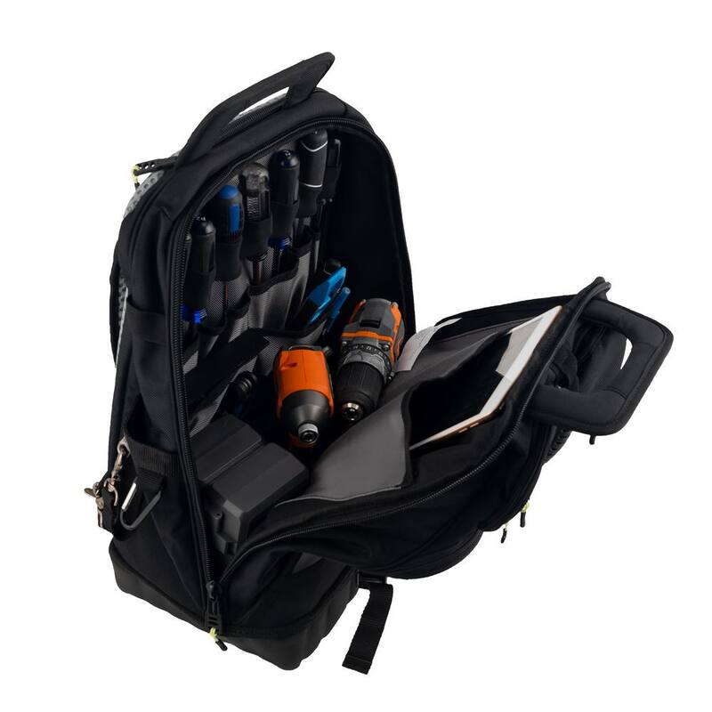 BUCKET BOSS 14 in. Heavy Duty High Visibility Protech 32-Pocket Tool Bag Backpack - 65180-HV