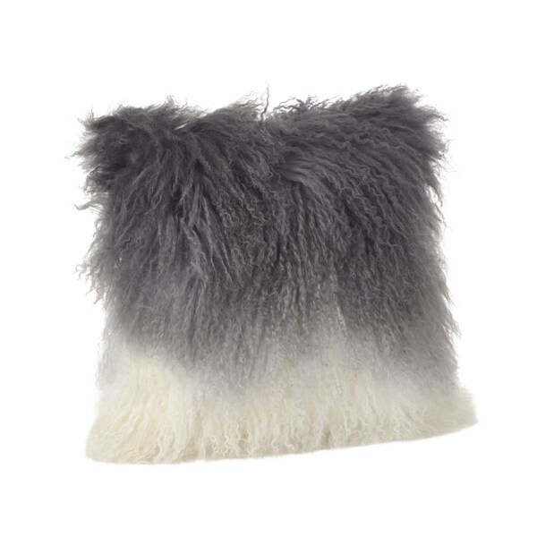 Rlm Distribution SARO 16 in. Mongolian Lamb Fur Ombre Throw Pillow Slate - Square - HO2657723