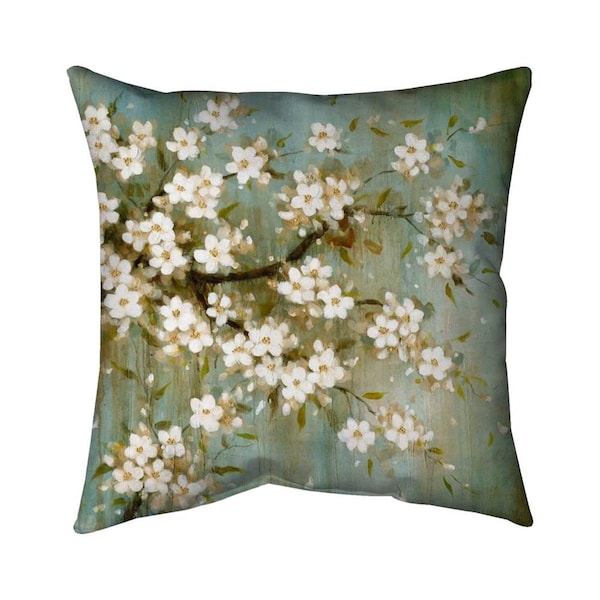 Fondo 26 x 26 in. White Cherry Blossom-Double Sided Print Indoor Pillow - FO2773852